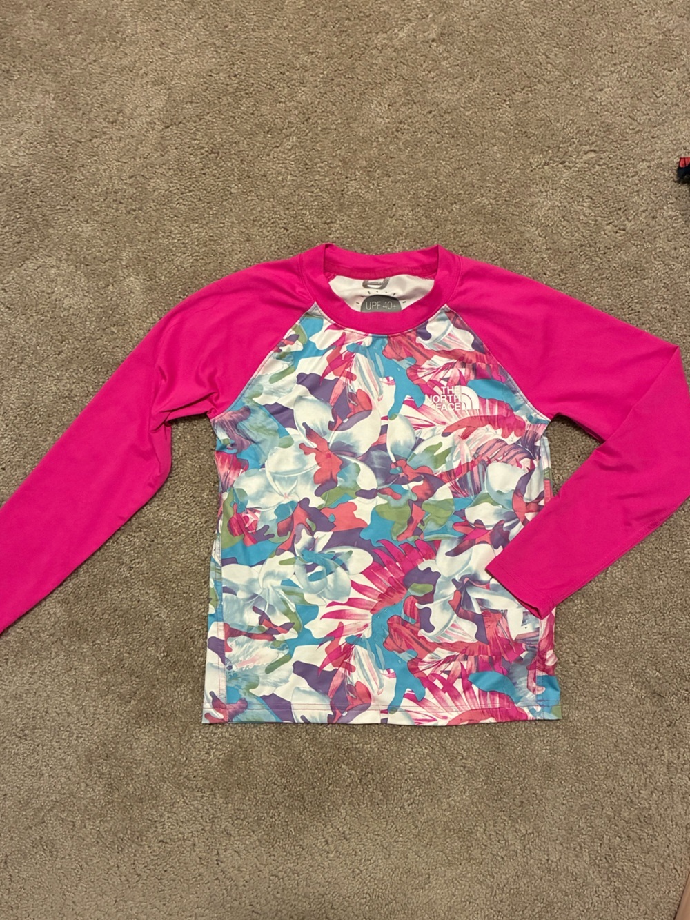 The North Face Girls' Long Sleeve Sun Shirt - Hot Pink & Multi Floral